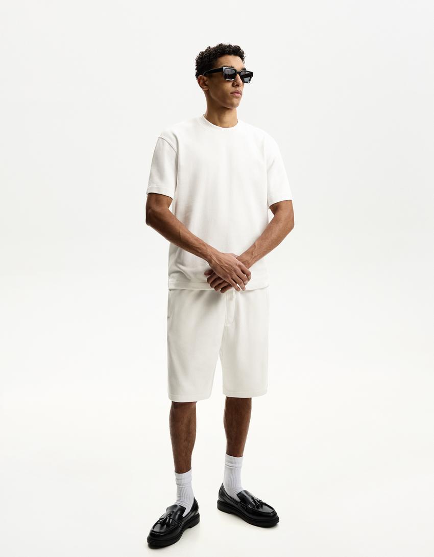 Short sleeve plush T-shirt-White-2