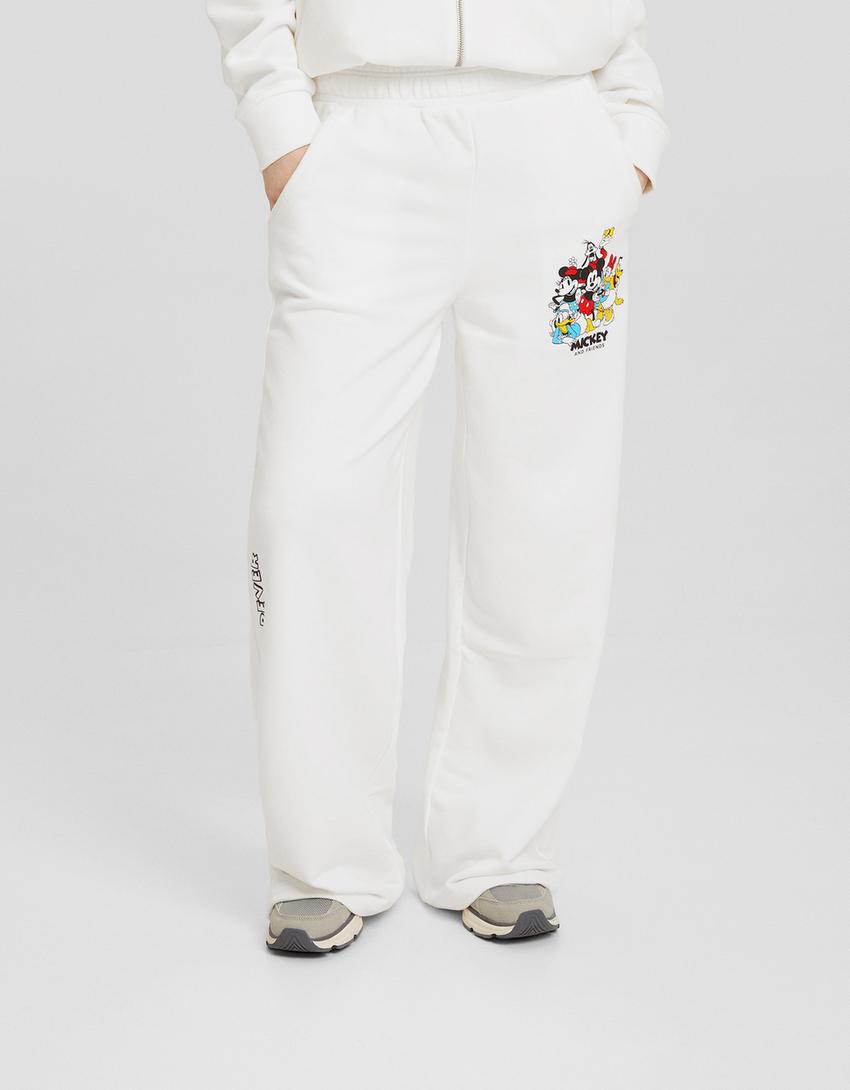 Pantalon Mickey molleton imprimé-Blanc cassé-1