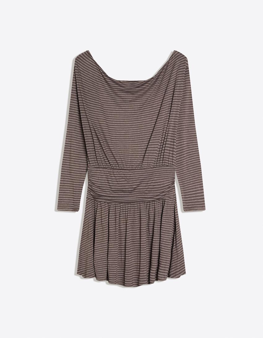 Rochie mini mânecă lungă bandă-Maro