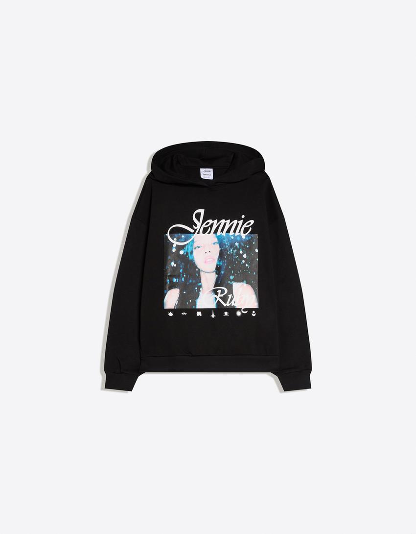 Sweatshirt Jennie Ruby capuz estampado-Preto