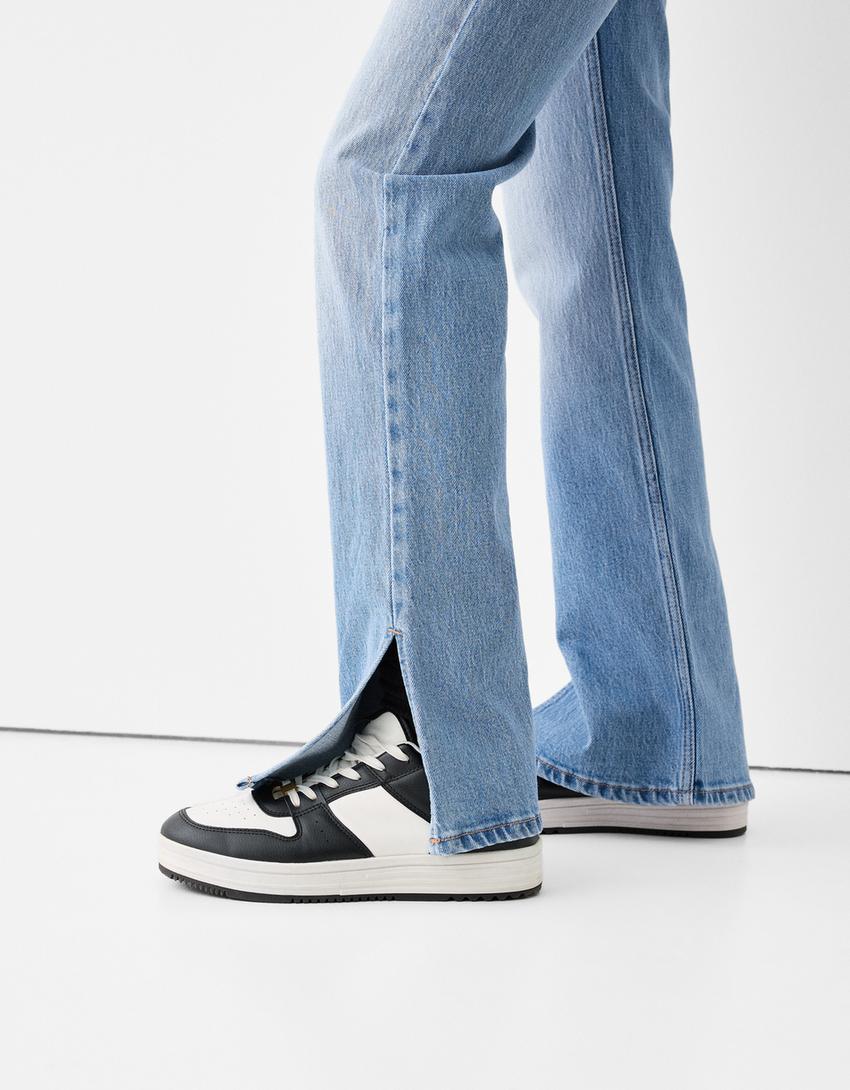 Flared split hem comfort jeans-Light blue-5