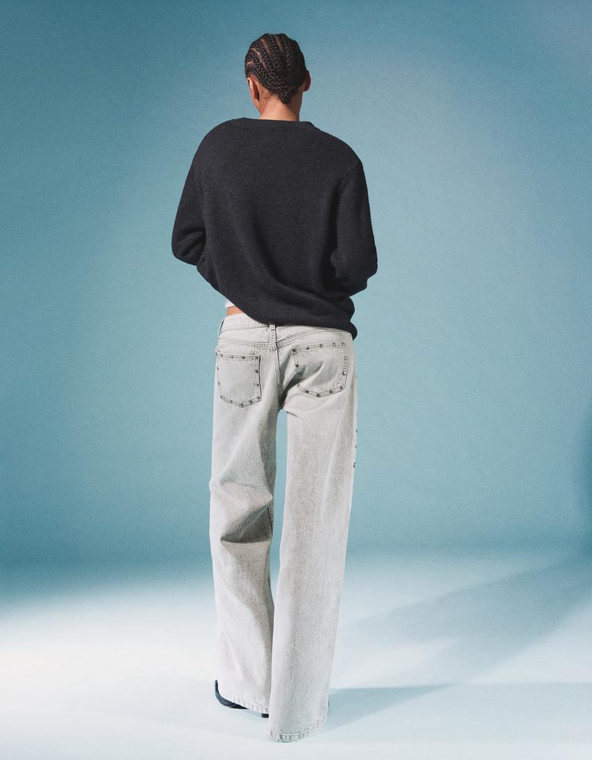 Jeans baggy tachas estrelas-Cinza