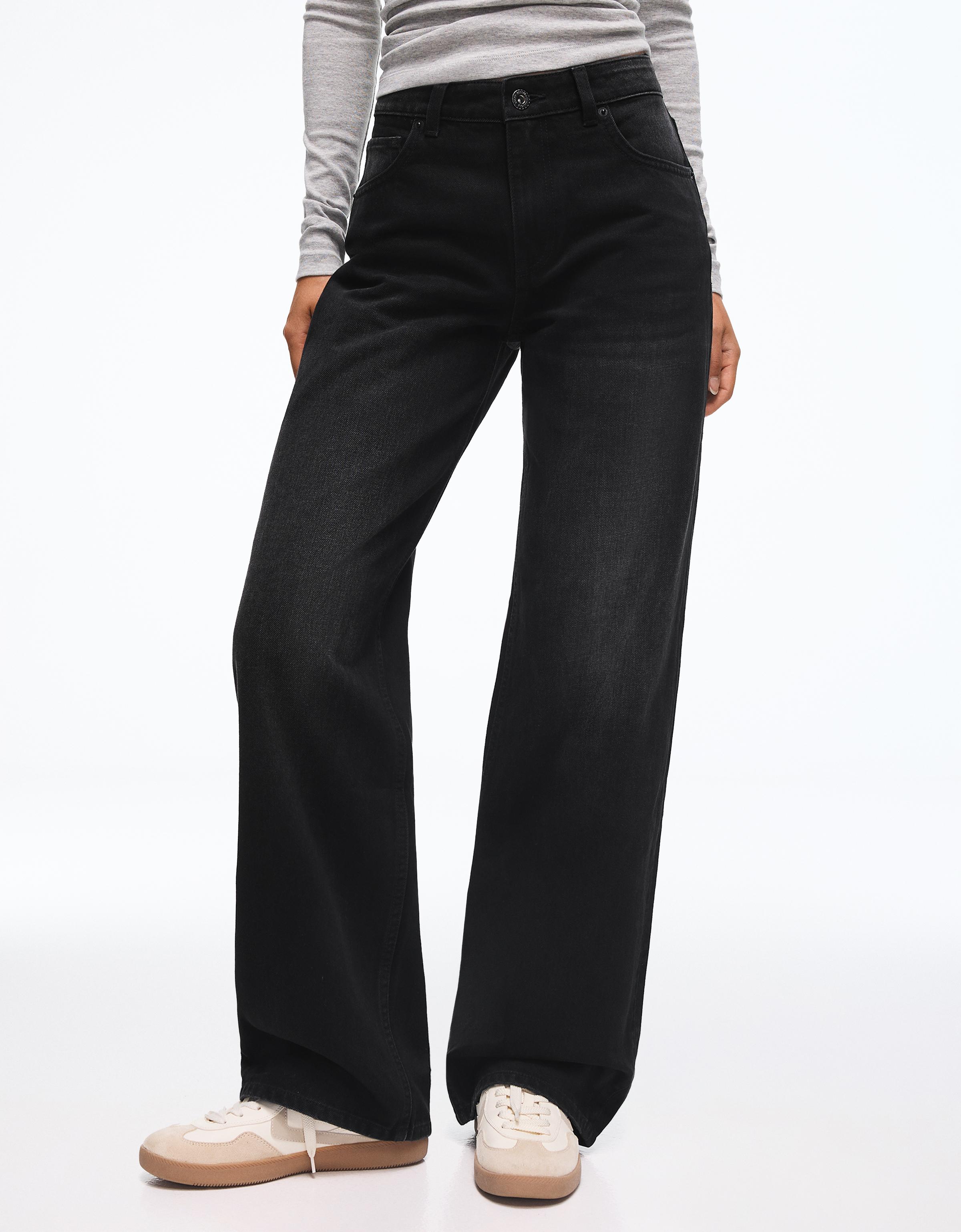High-waist wide straight-leg jeans — Black