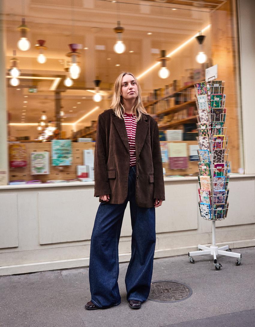 Fitilli kadife blazer-Kahverengi