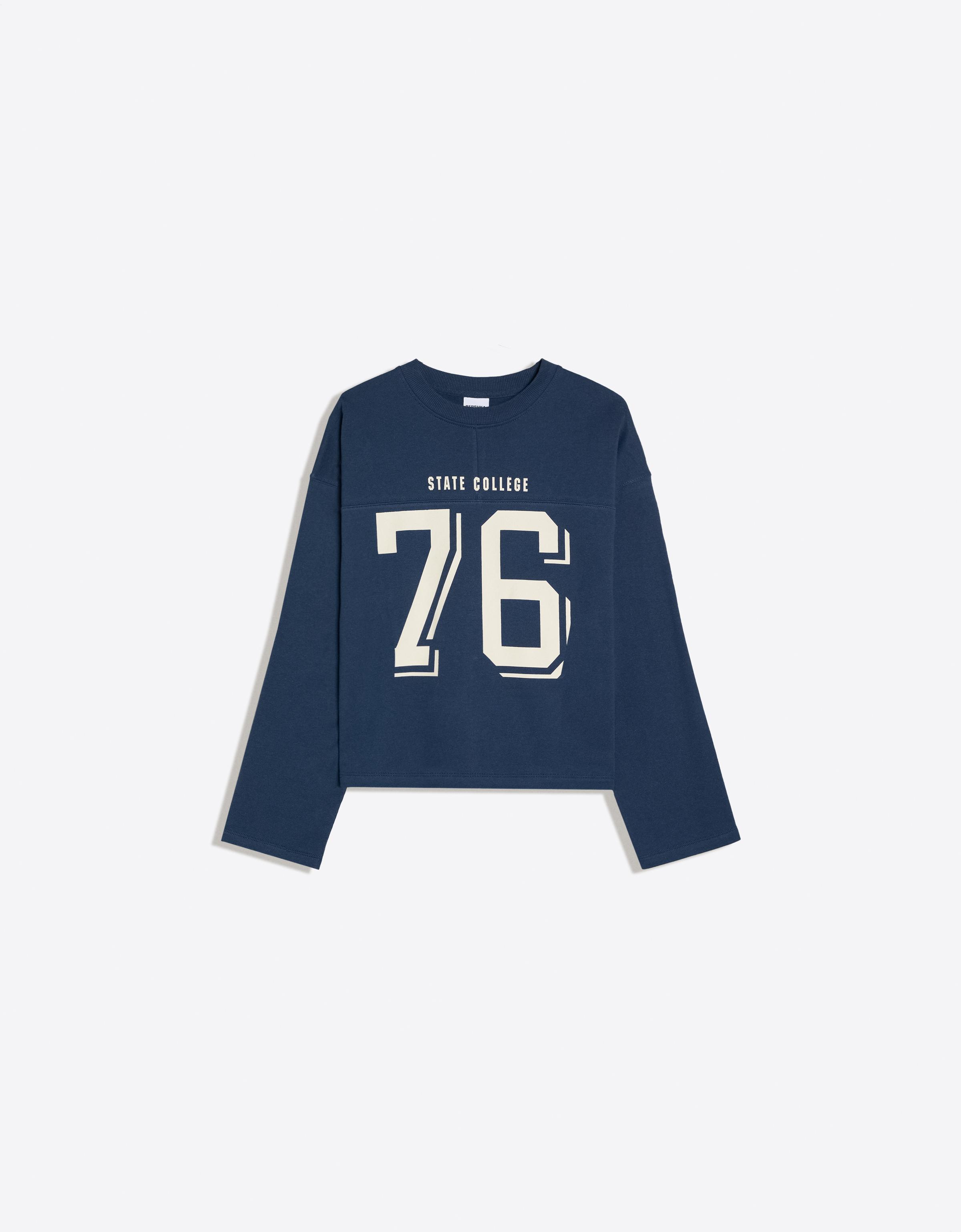 Printed round neck sweatshirt — Navy