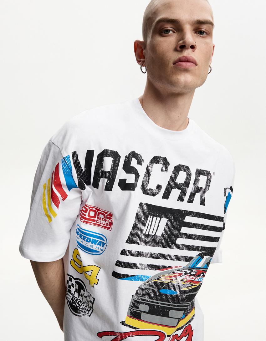 T-Shirt Nascar mit kurzen Ärmeln und Print-Weiss-3
