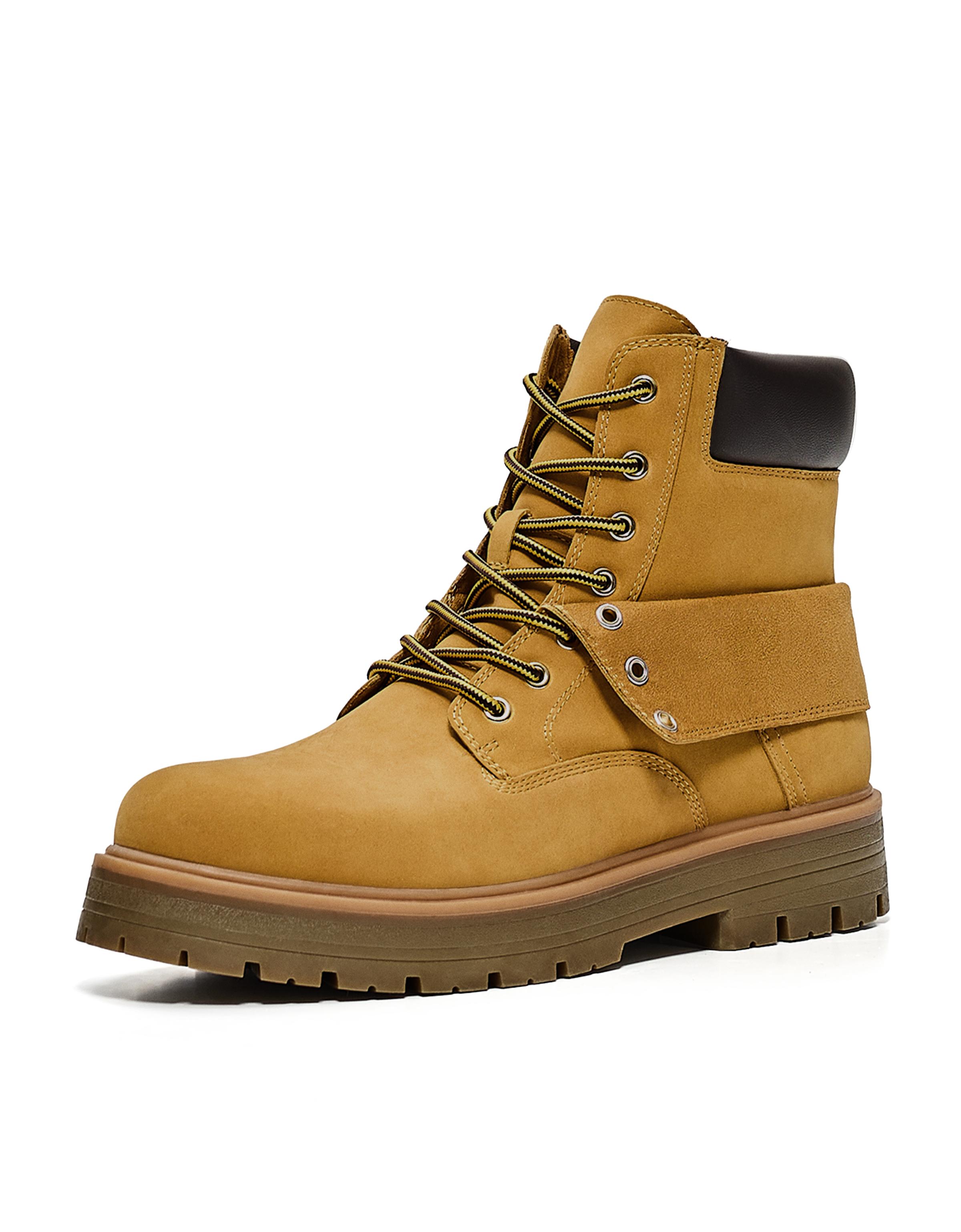 LACE-UP WORKER ANKLE BOOTS — SAND