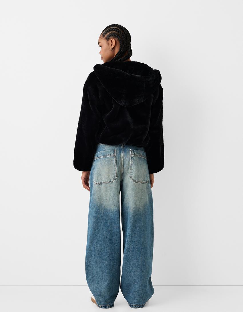 Jacket with faux fur hood-Black