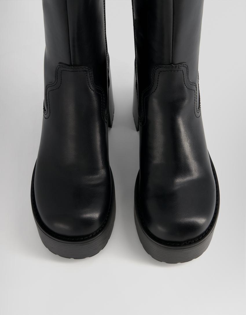Bottines talon large plateforme-Noir-4