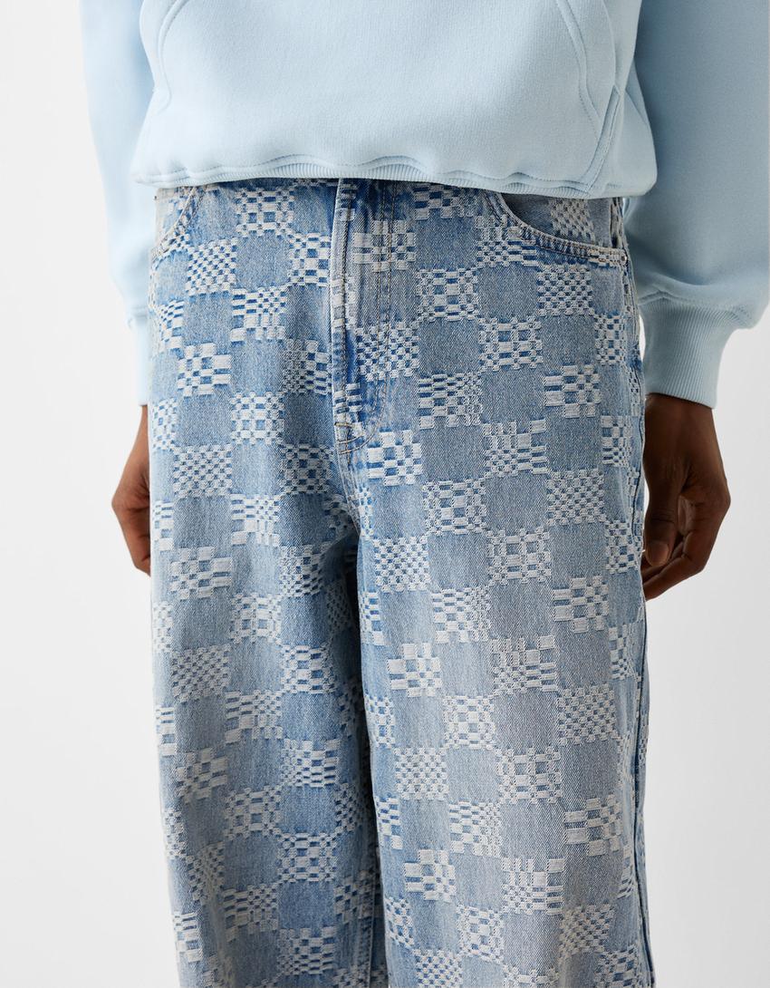 Jeans super baggy jacquard-Azul lavado-3