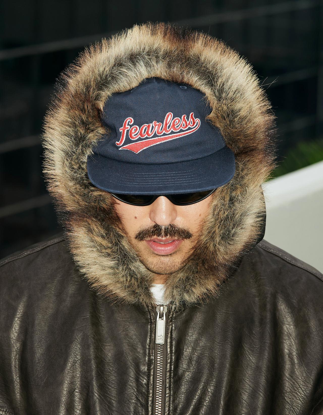 Leather effect jacket with faux fur hood — Brown