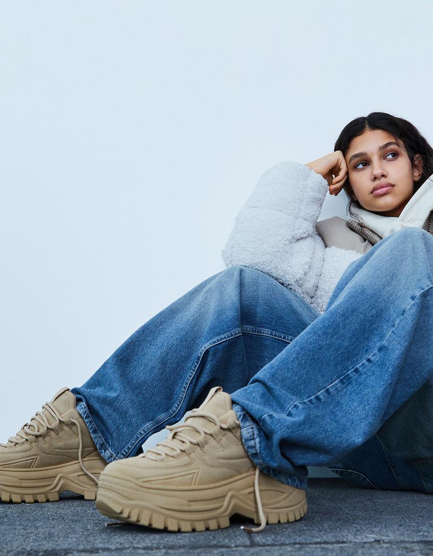 Multi-piece chunky sole trainers-CAMEL-1