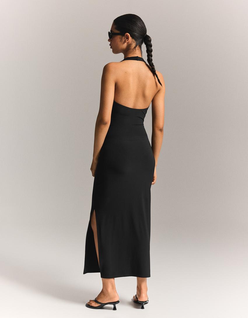 Robe midi encolure américaine-Noir