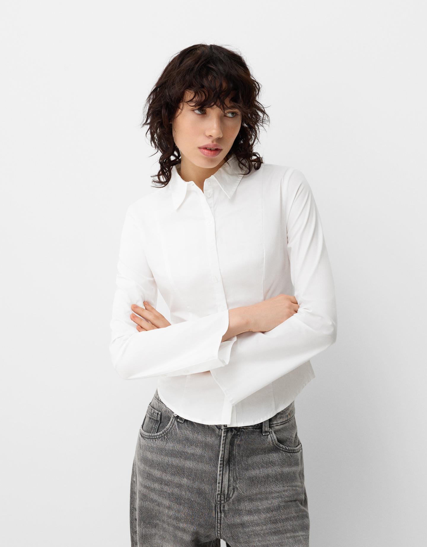 Bershka Camicia Attillata Con Maniche A Campana Donna L Bianco