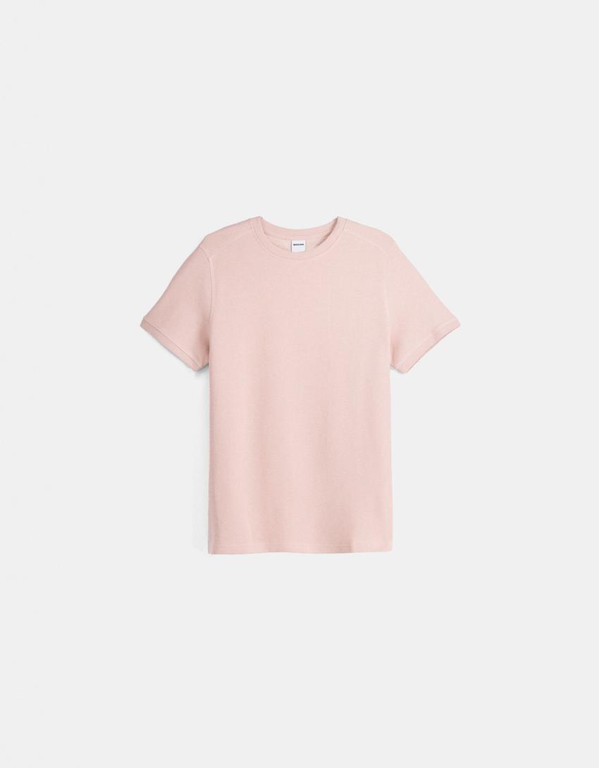 T-shirt texturé à manches courtes-Rose-4