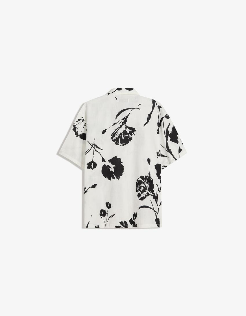Chemise à manches courtes rustique imprimée-Écru