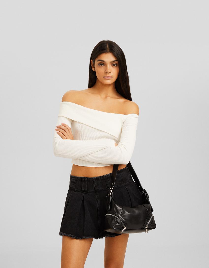 Shoulder bag with zips BSK Teen Bershka