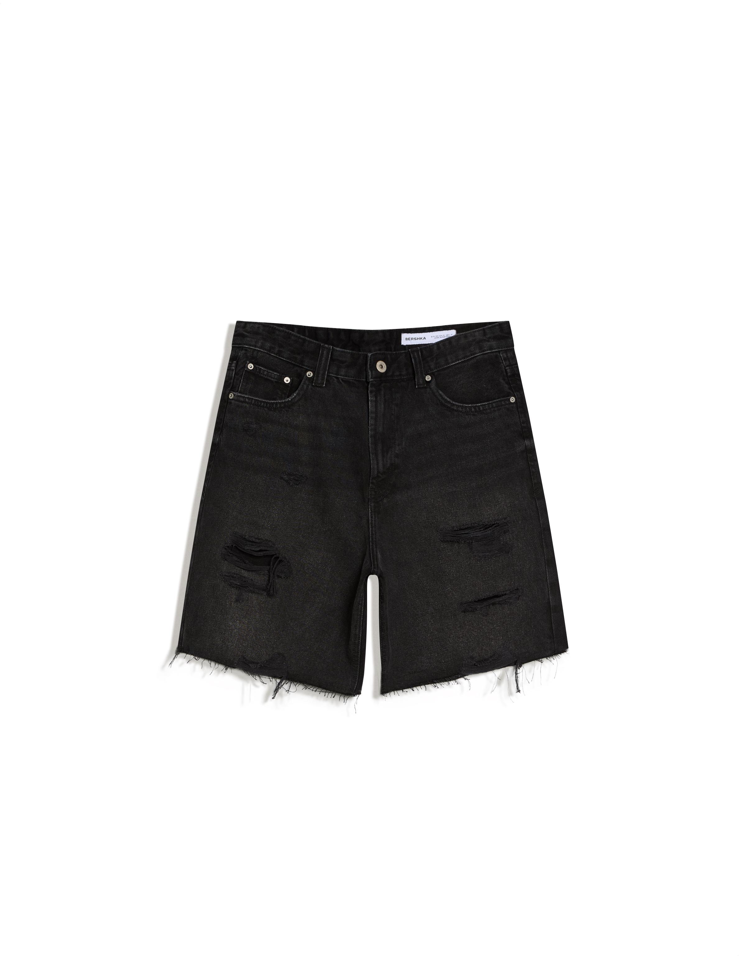 Ripped denim Bermuda shorts — Black (alternate view)