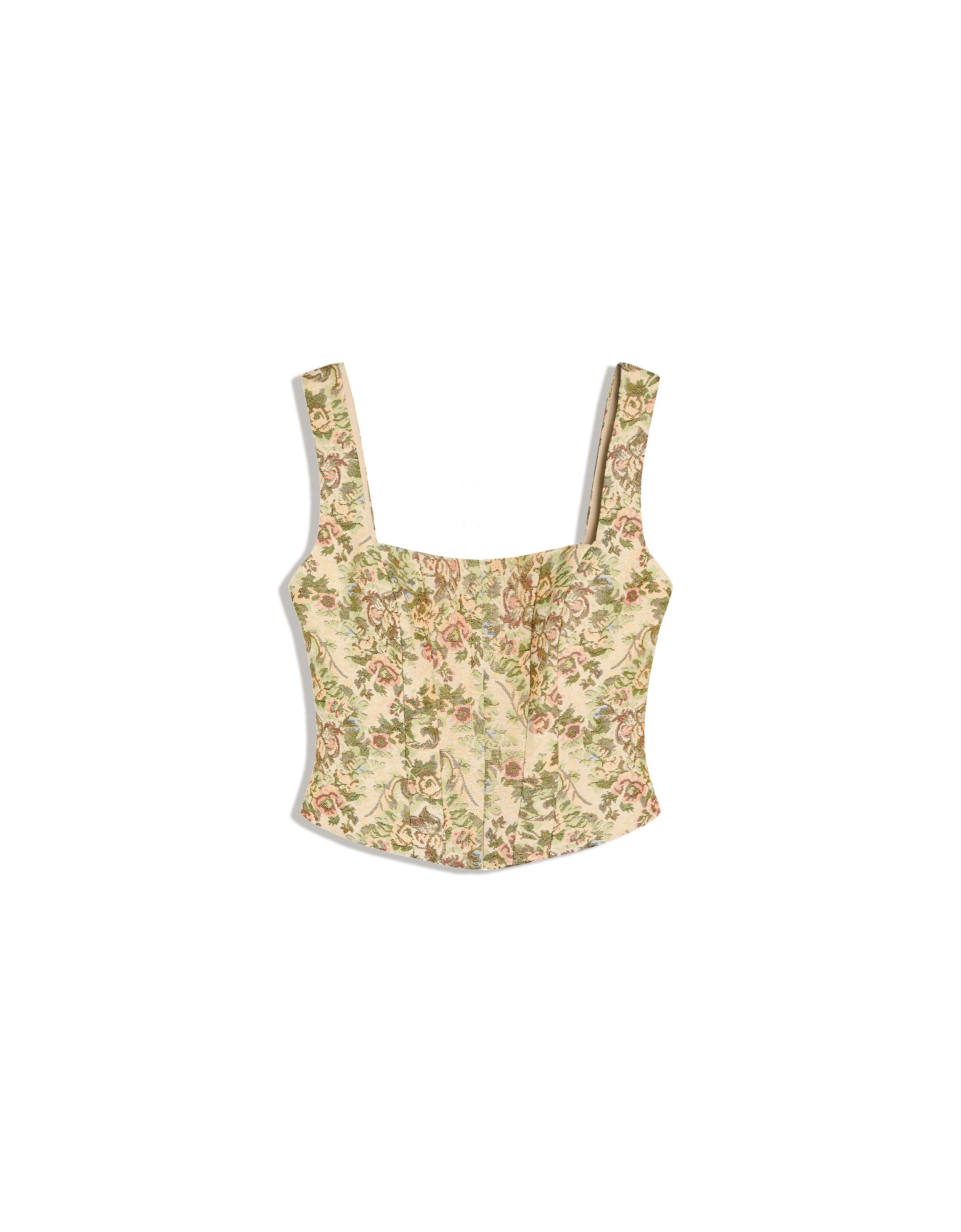 Strappy jacquard corset top — Green