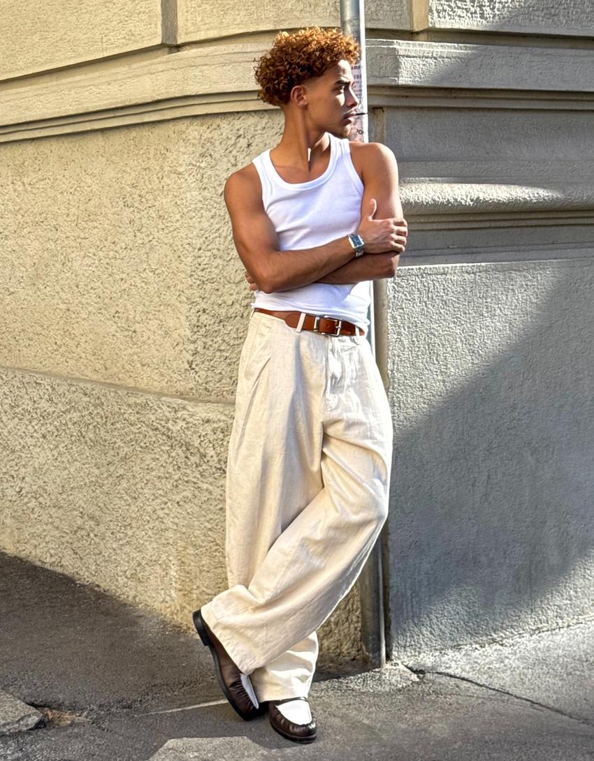 Super baggy linen trousers-Sand