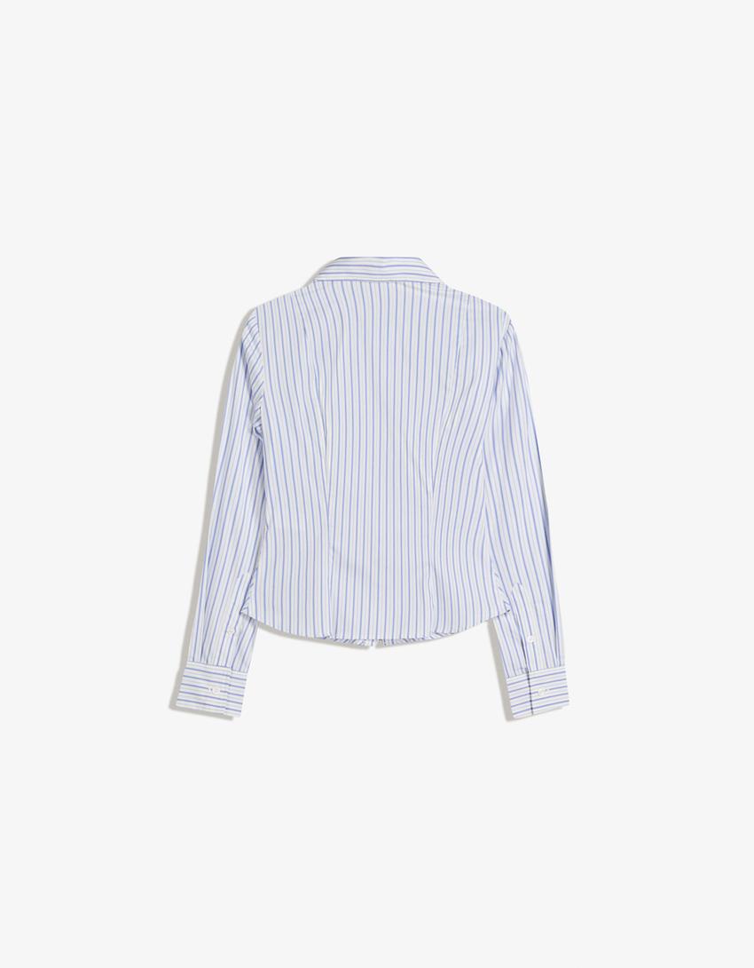 Chemise ajustée fendue-Bleu-4