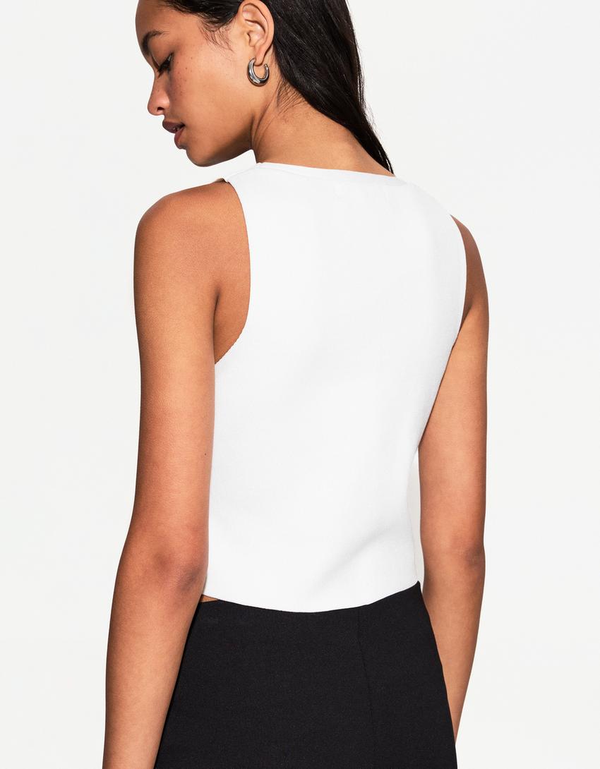 V-neck vest-White-1