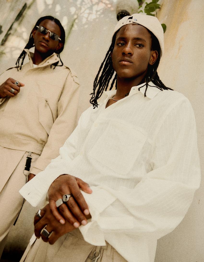 Oversize long sleeve crossover shirt-Off white