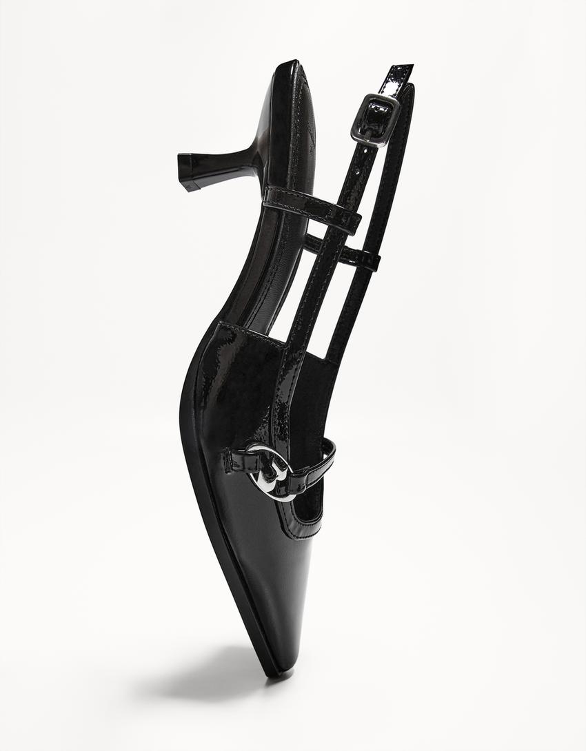 حذاء بكعب قطة وإبزيم-أسود