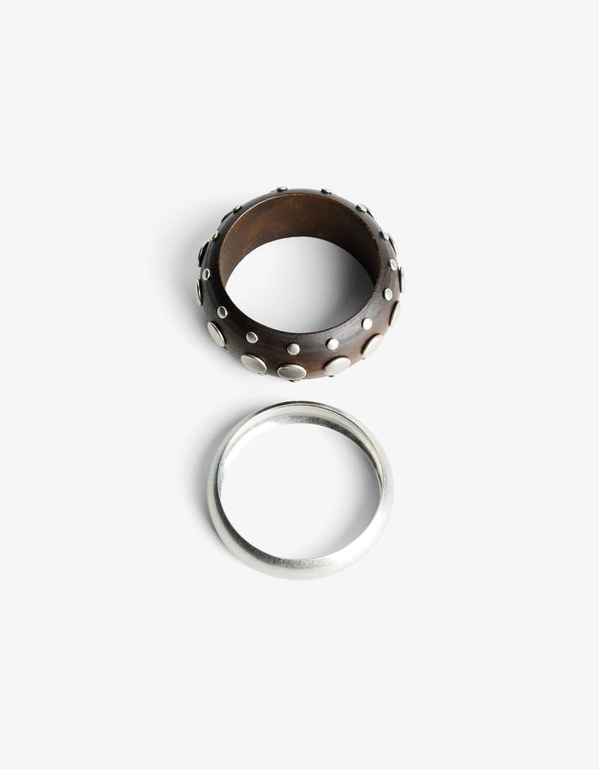 2-pack of studded bracelets-Silver