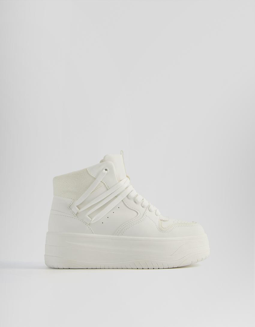 Sneakers montantes à lacets-Blanc-4