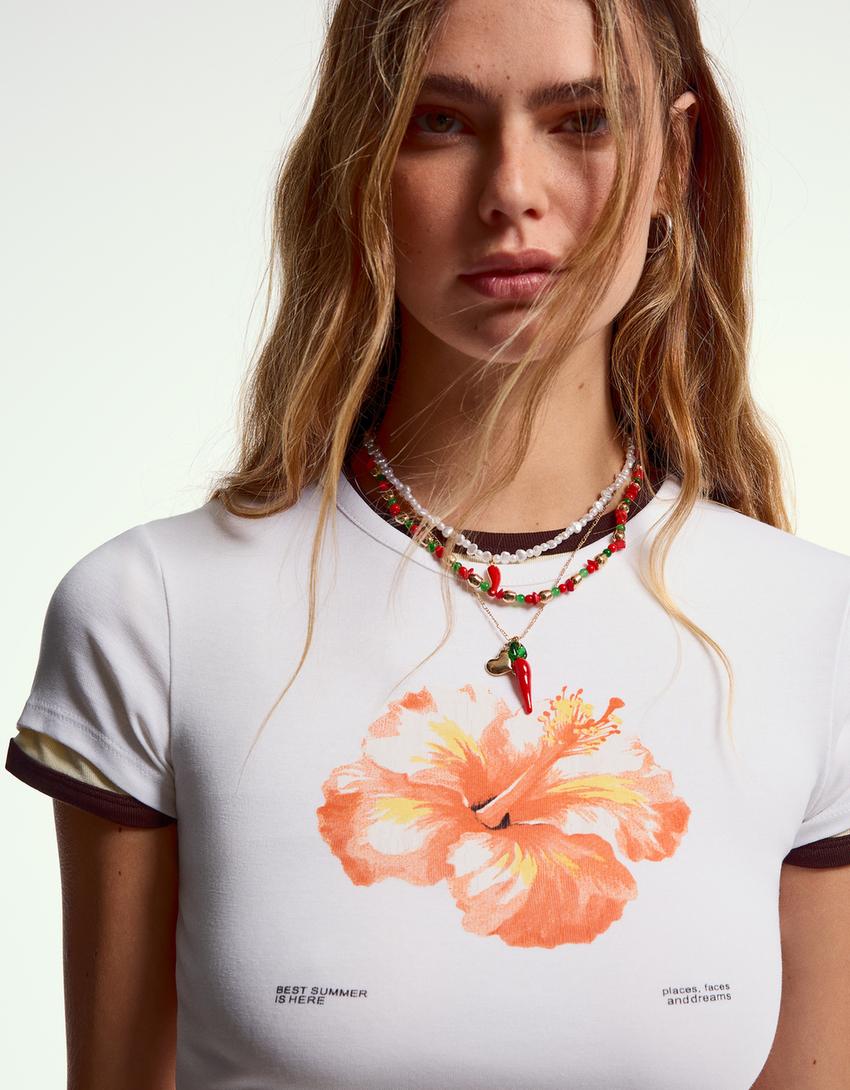 Short sleeve T-shirt with print-Cream-1