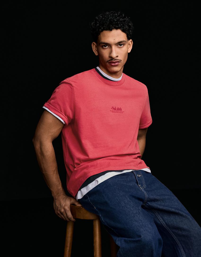 Camiseta manga corta roll up print-Rojo