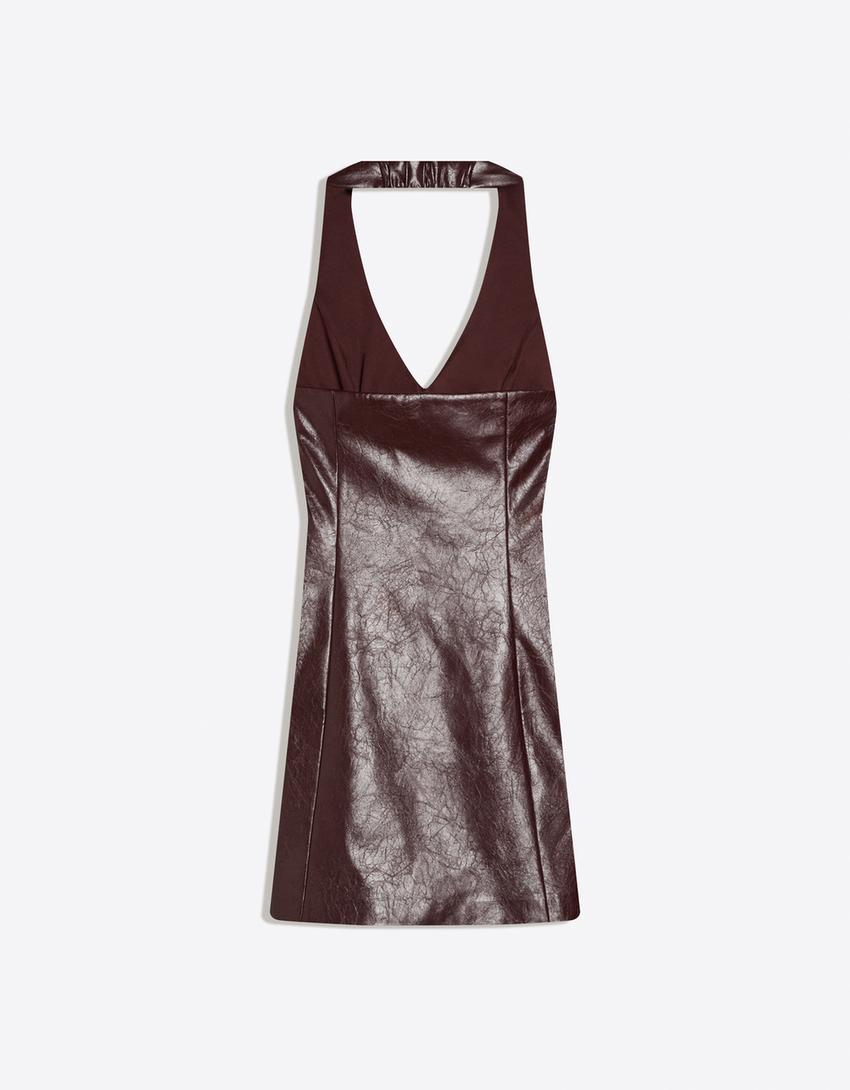 Vestido mini cuello halter-Granate
