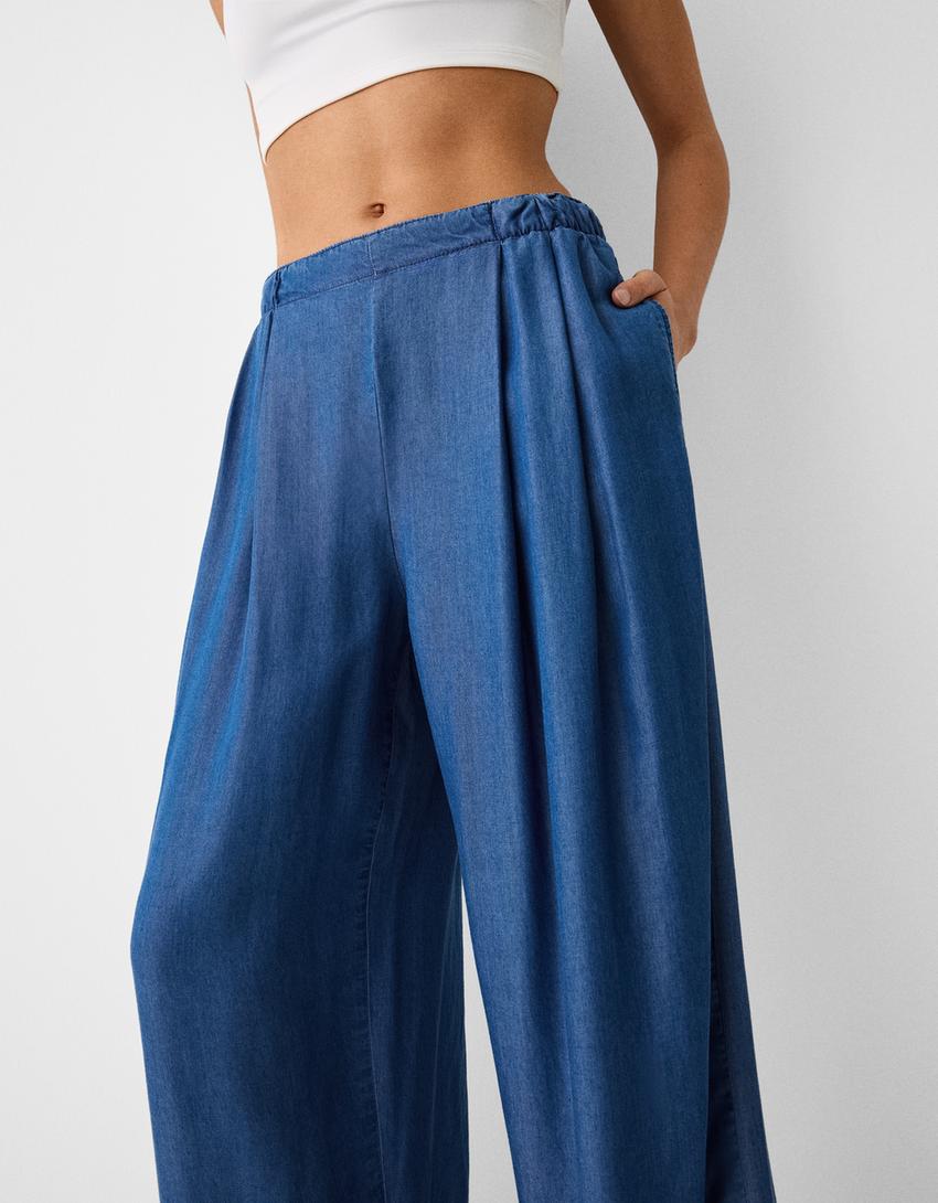 Lyocell culotte jeans-Blue-3