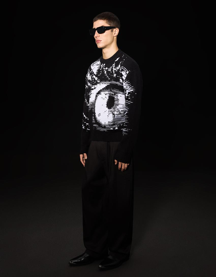 Pull jacquard imprimé-Noir-3