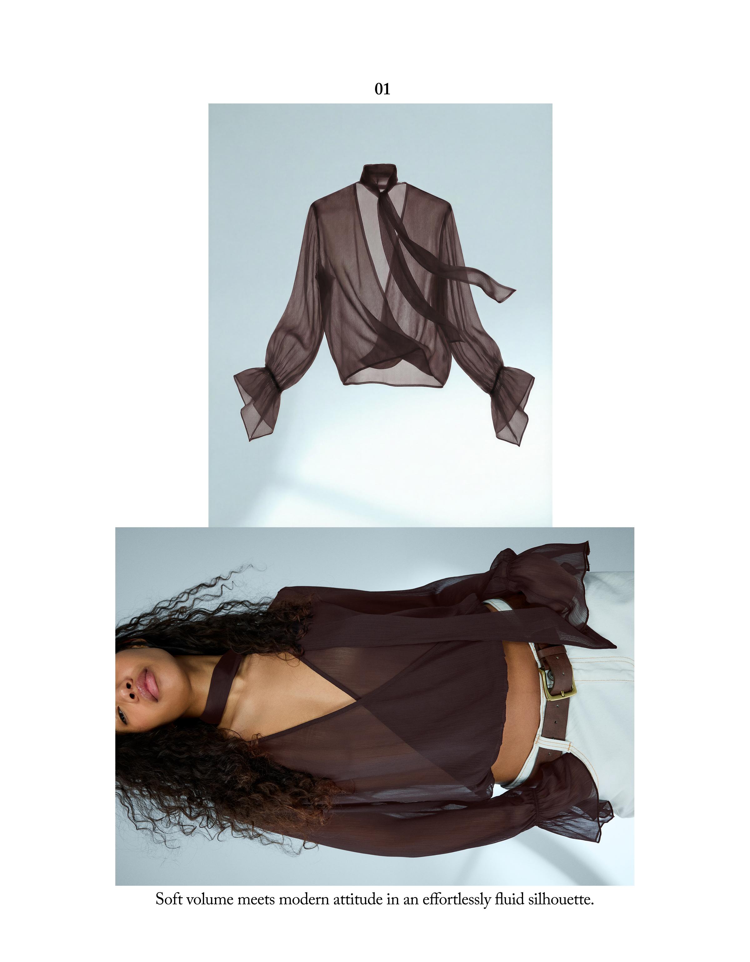 Uzun kollu kruvaze bluz - Görsel 10