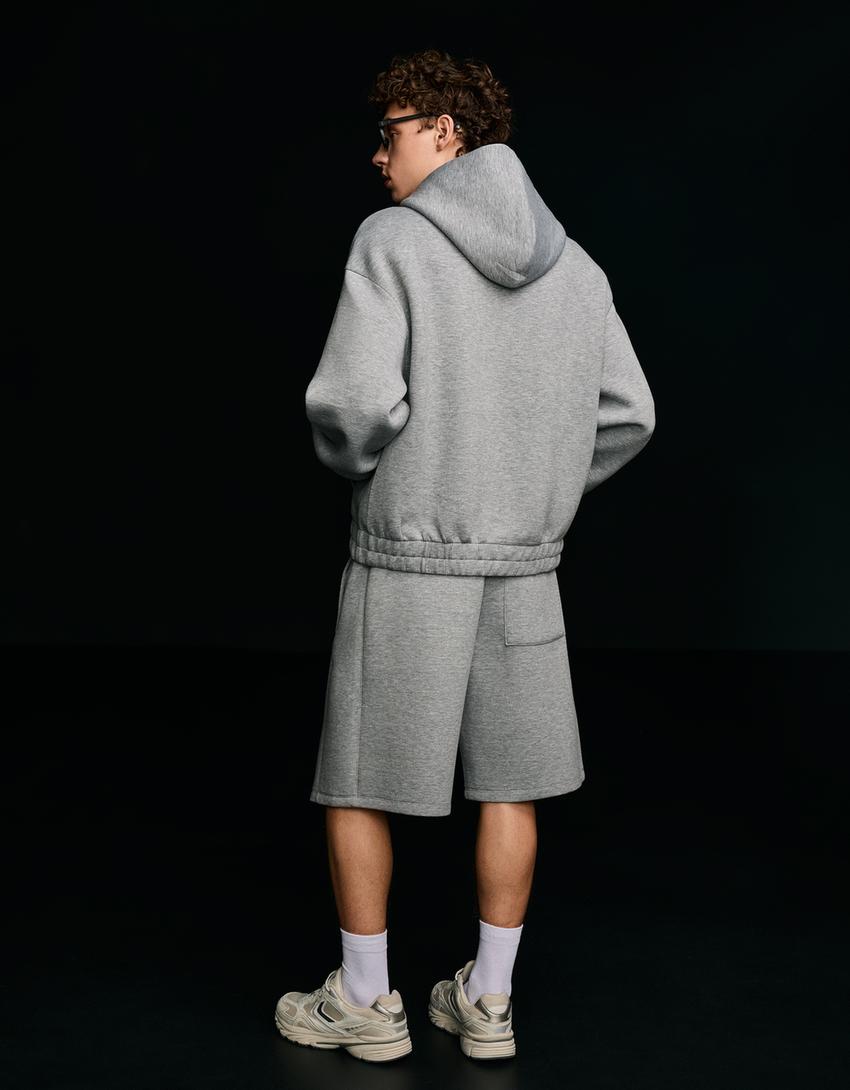 Zip-up neoprene-effect hoodie-Grey