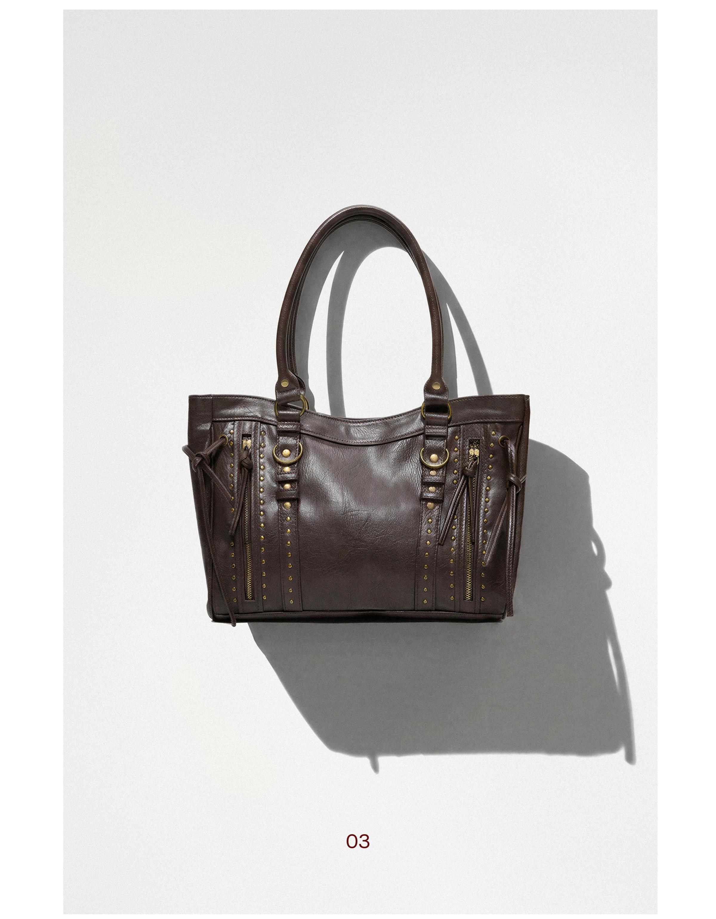 Zip and stud bag — Brown