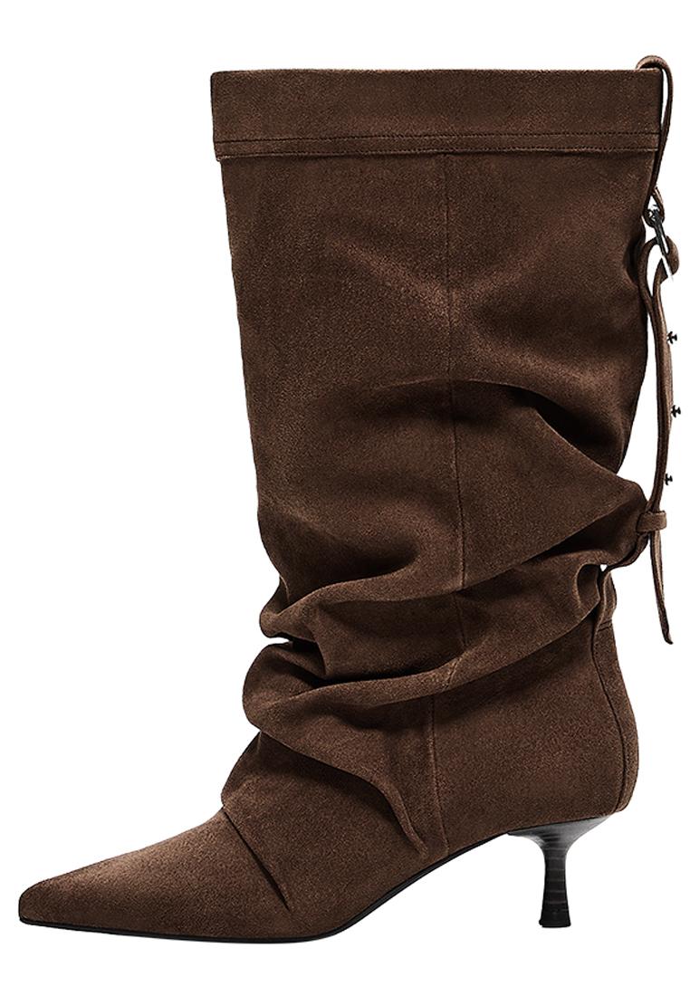 Adjustable slouchy heeled ankle boots — Brown