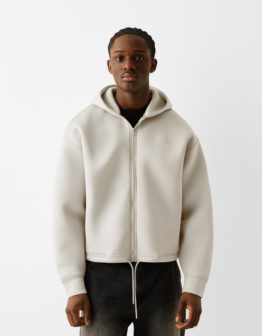 Zip-up slogan hoodie-Grey-0