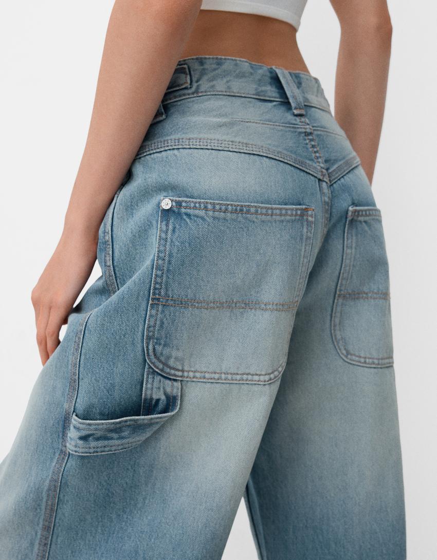 Adjustable balloon fit carpenter jeans-Light blue