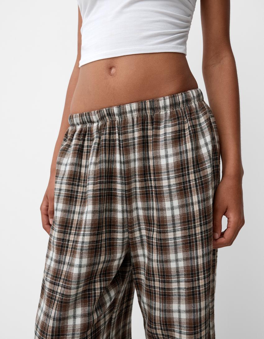 Calças direitas aos quadrados-Marrom-5