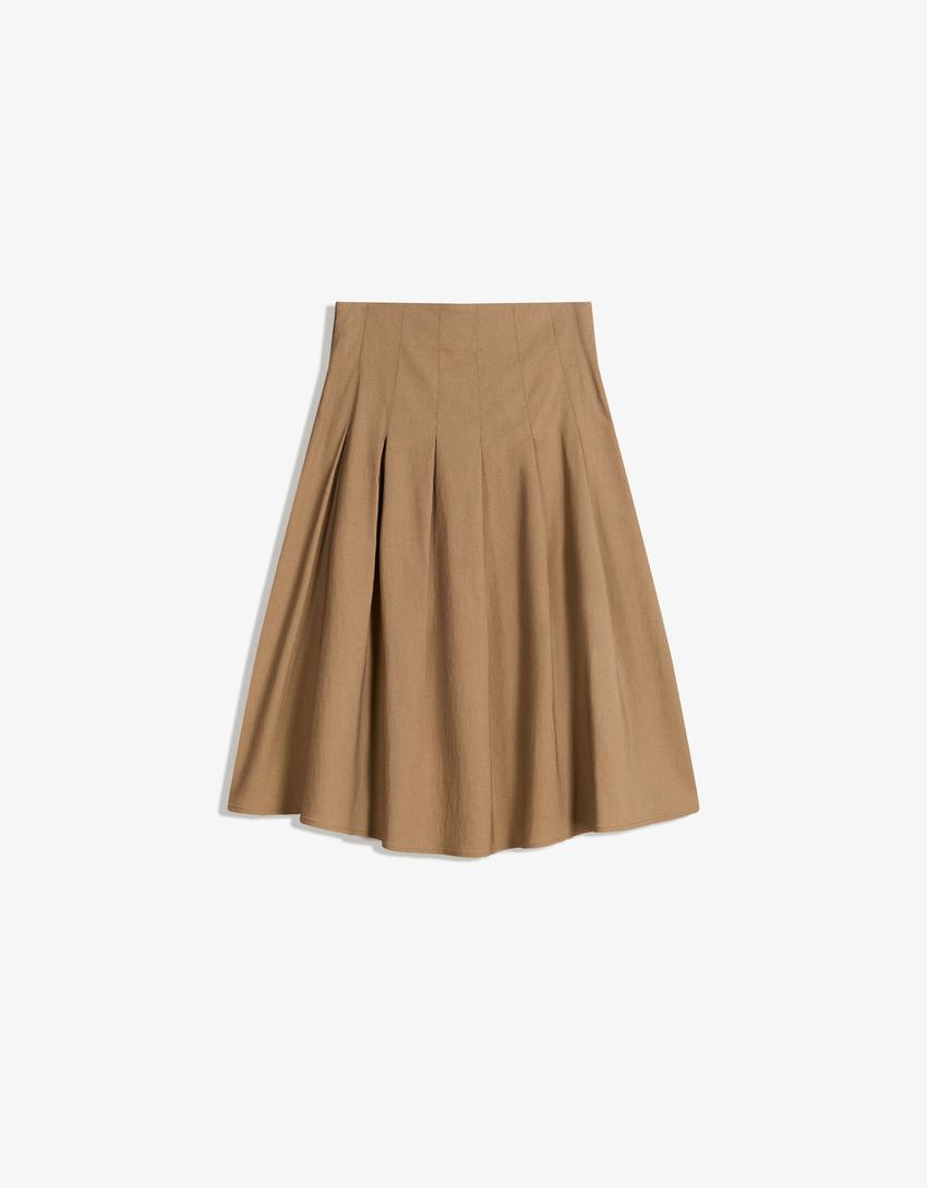 Jupe midi à plis-Taupe