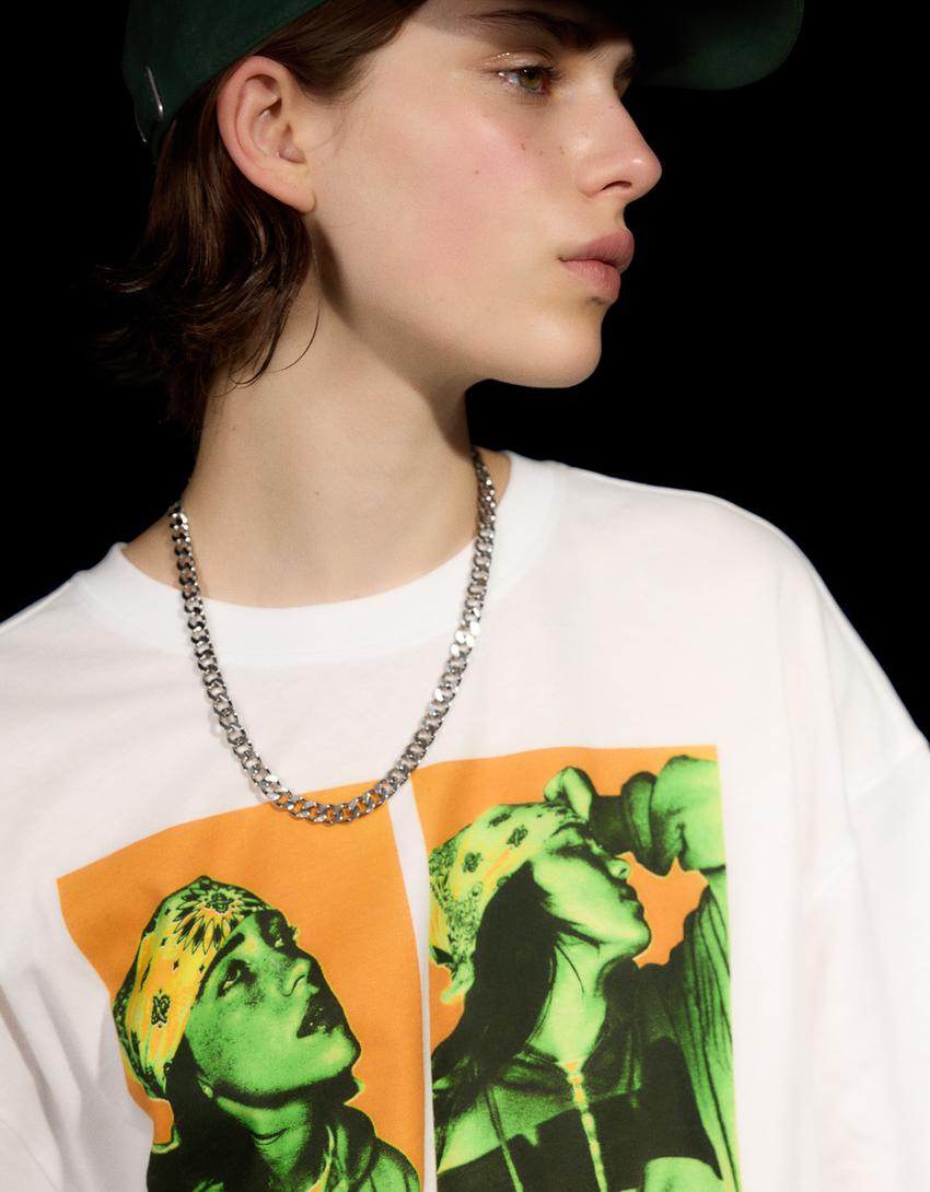 Maglietta con stampa Billie Eilish a maniche corte-Bianco Roto-1