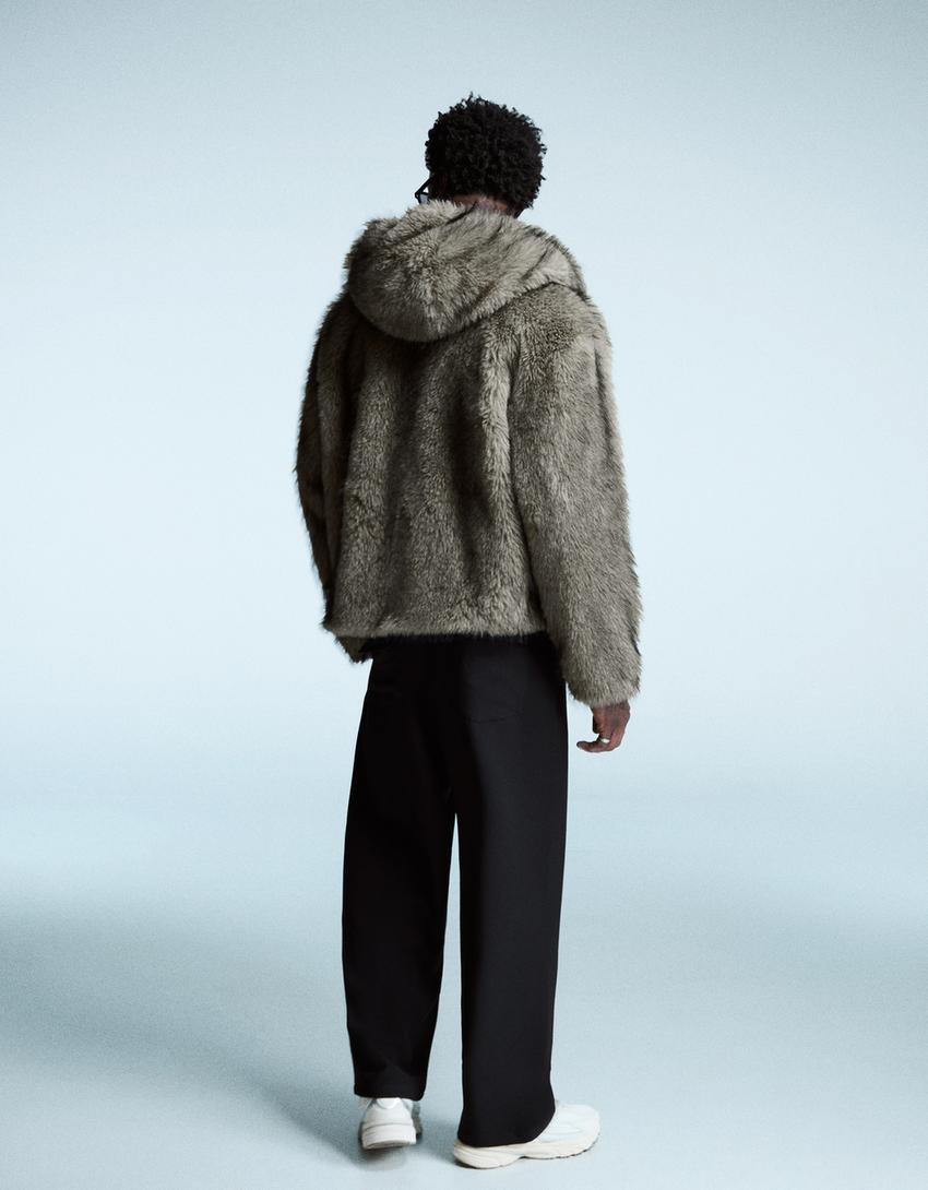 Faux fur hooded jacket-Grey