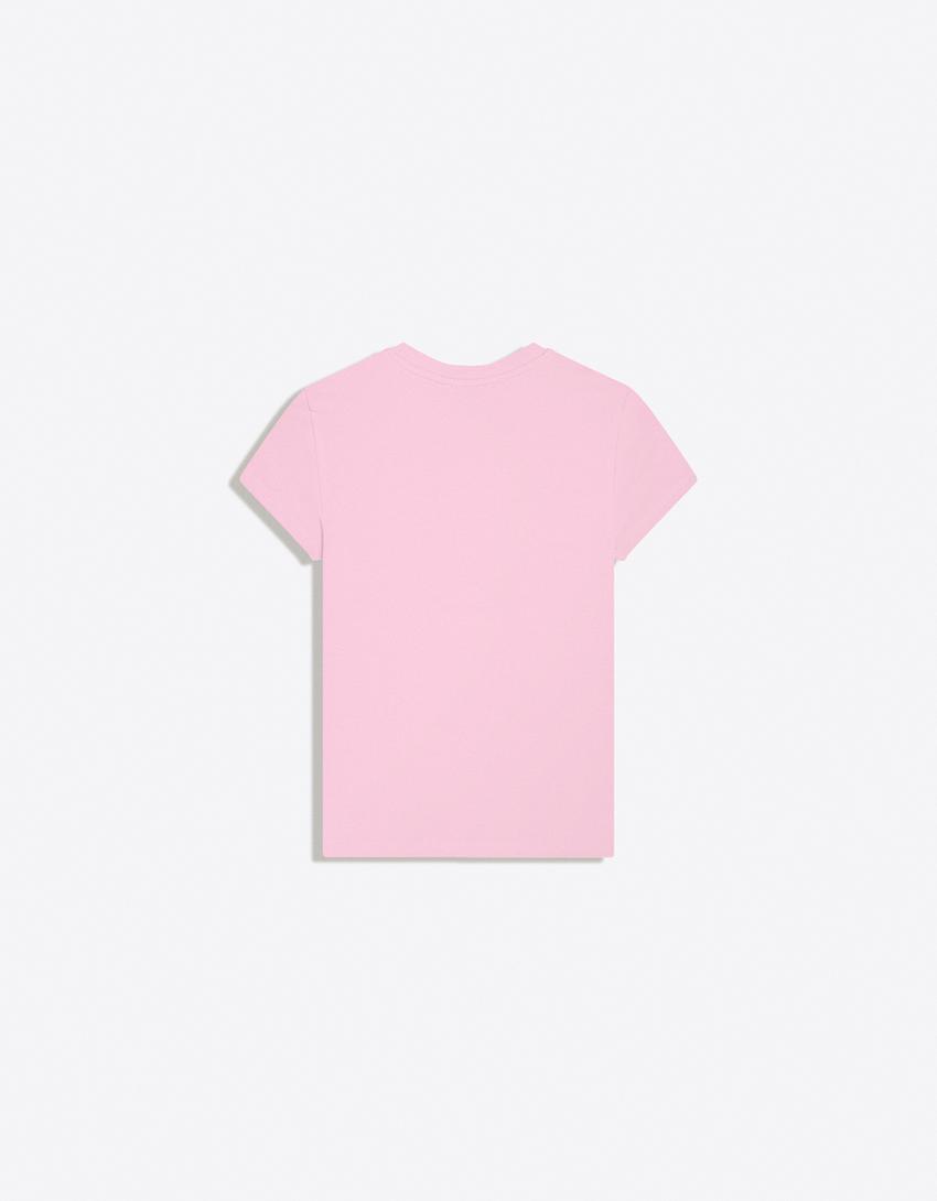 Kısa kollu bisiklet yaka tişört-Pembe