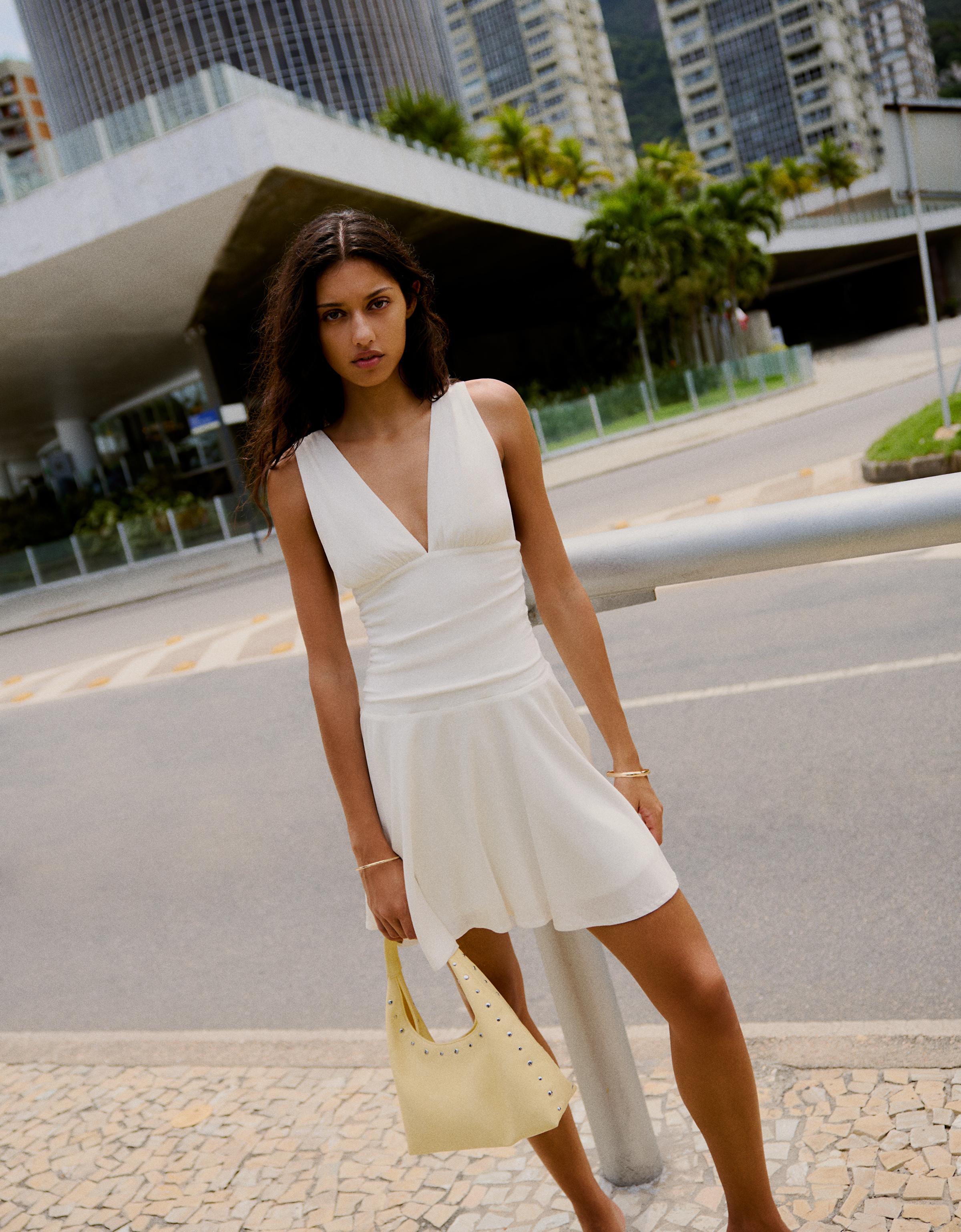 Drapeli mini elbise - Görsel 14