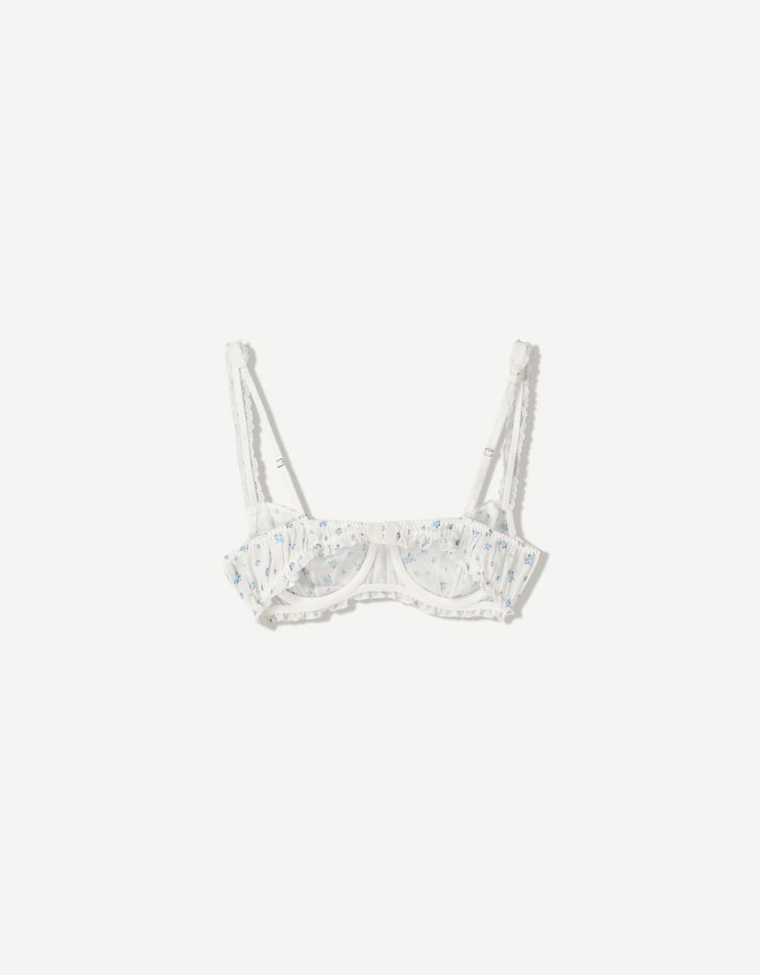 Printed gathered bra-Blue