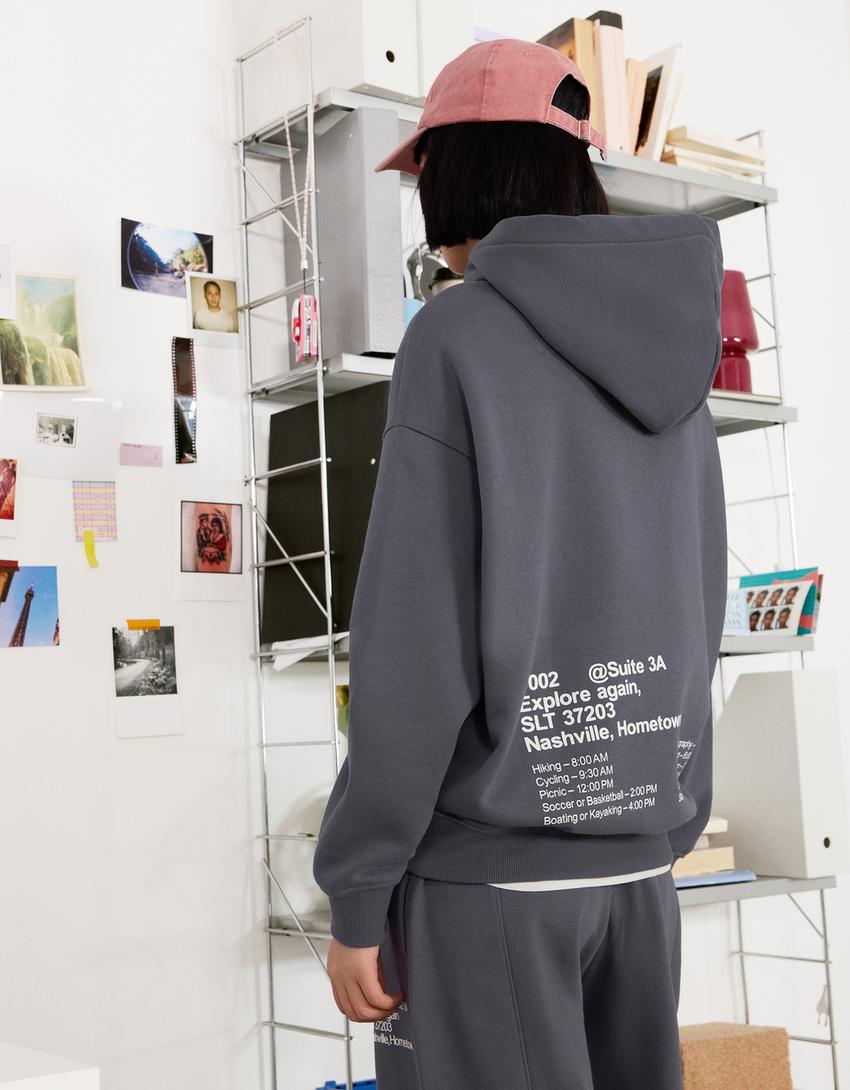 Sudadera capucha print-Gris oscuro