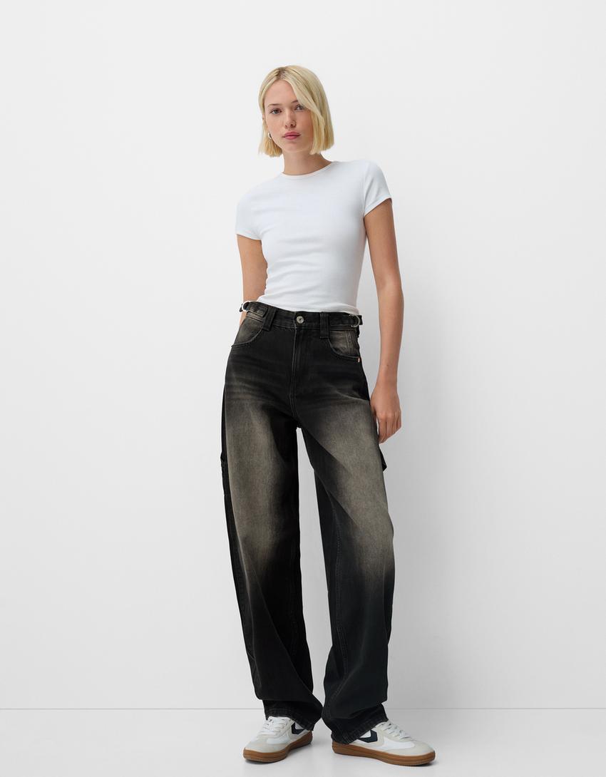 Adjustable balloon fit carpenter jeans-Brown-0